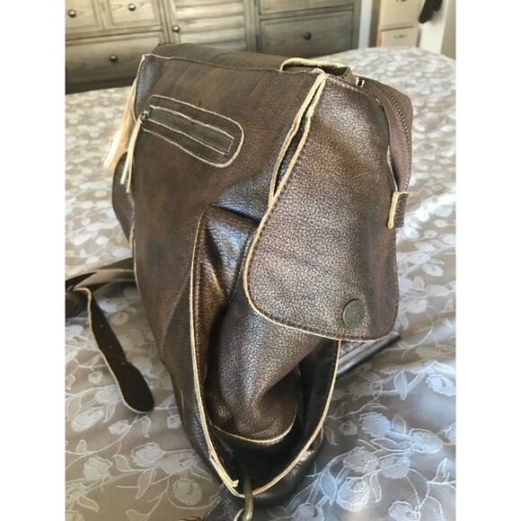 J Tote Chocolate Leather Messenger Satchel - Picture 4 of 9